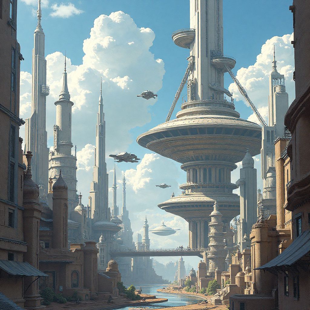 Concept art of futuristic city design