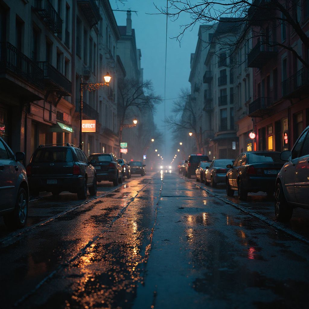 Screenshot of rainy noir city streets